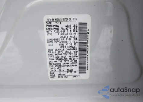 2011 Nissan Rogue Sv from USA, damaged, VIN JN8AS5MV9BW314994